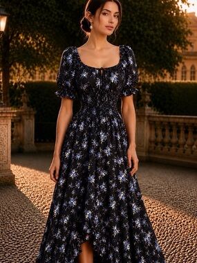 Scarlet Darkness Nightfall Floral Victorian Ruffle Maxi Dress XL